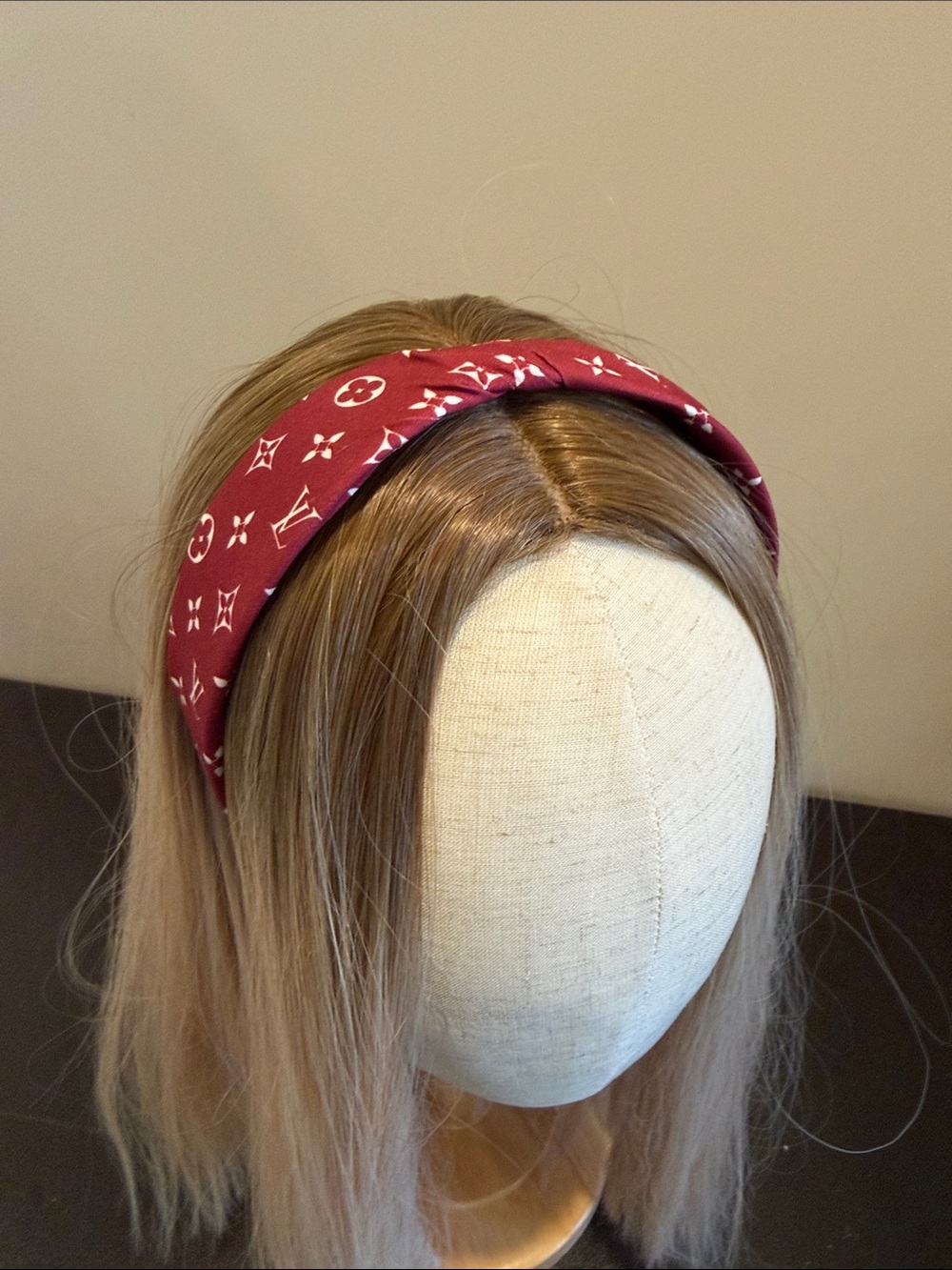 Kids Satin Headband in Burgundy with White Pattern - Fashion Hair Accessory